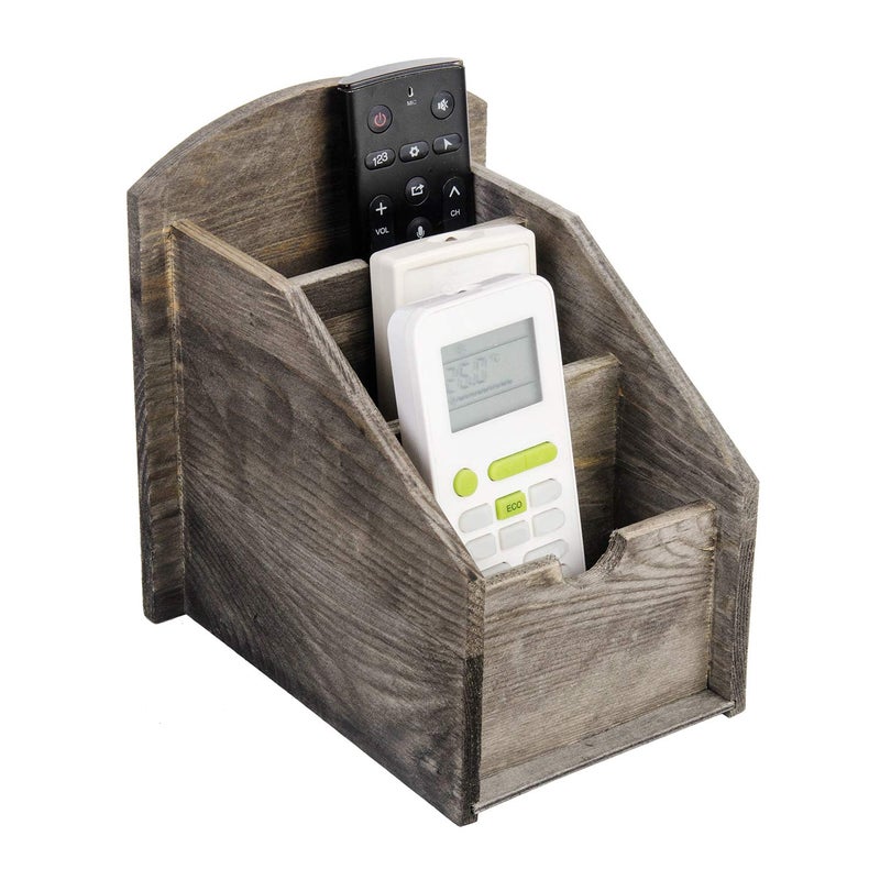VERGOODR 3 Slot Rustic Wooden Remote Control Frame Media Organizer,Office Supply Storage,Magazine Pen Holders (Rock grey) - Image 1